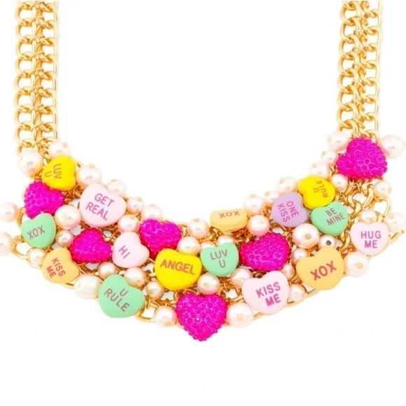 BETSEY JOHNSON SET Valentine Conversation Heart Necklace Bracelet & Earrings NWT